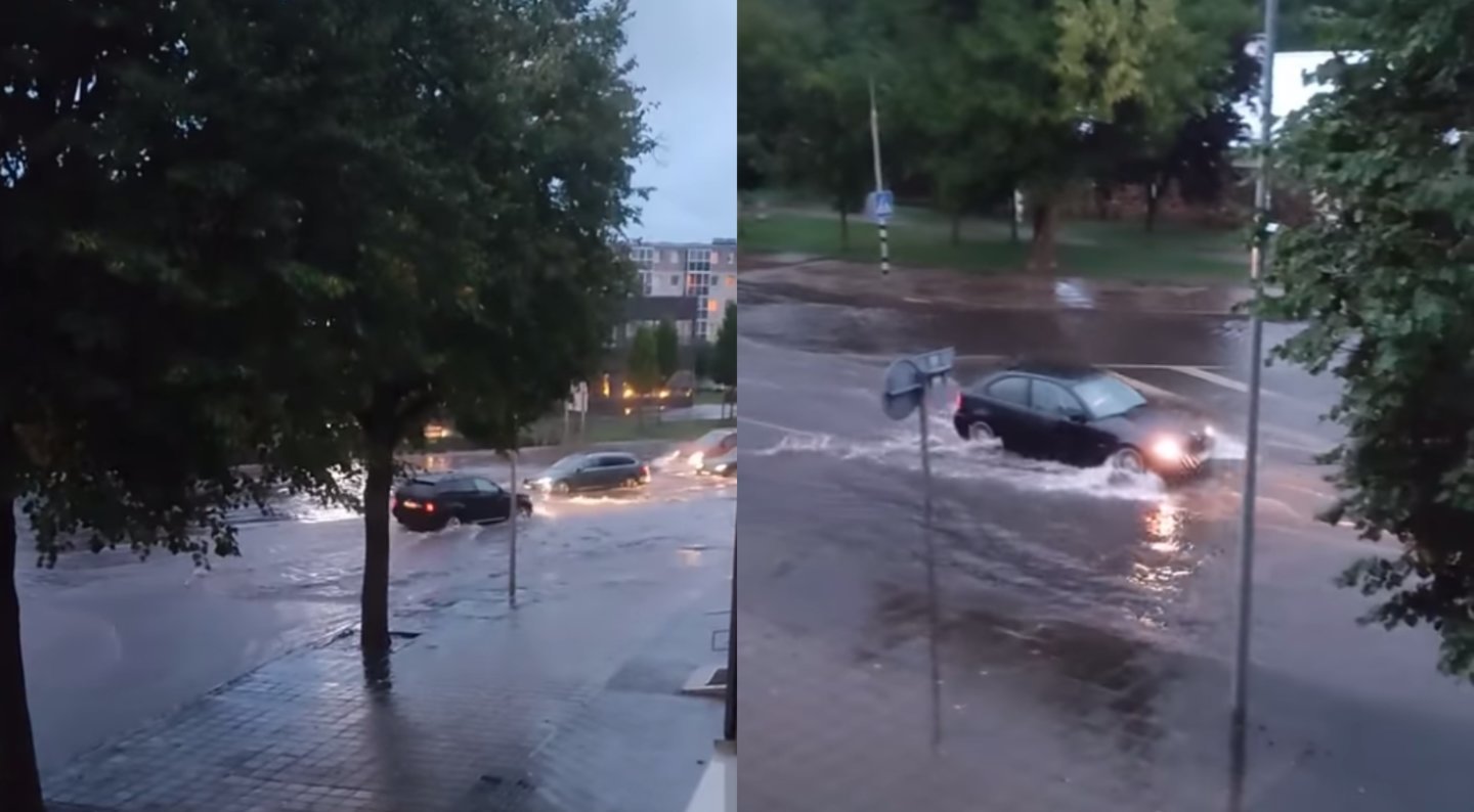 Liūtis visa jėga smogė Jonavai: gatvėse automobiliai tiesiog skendo