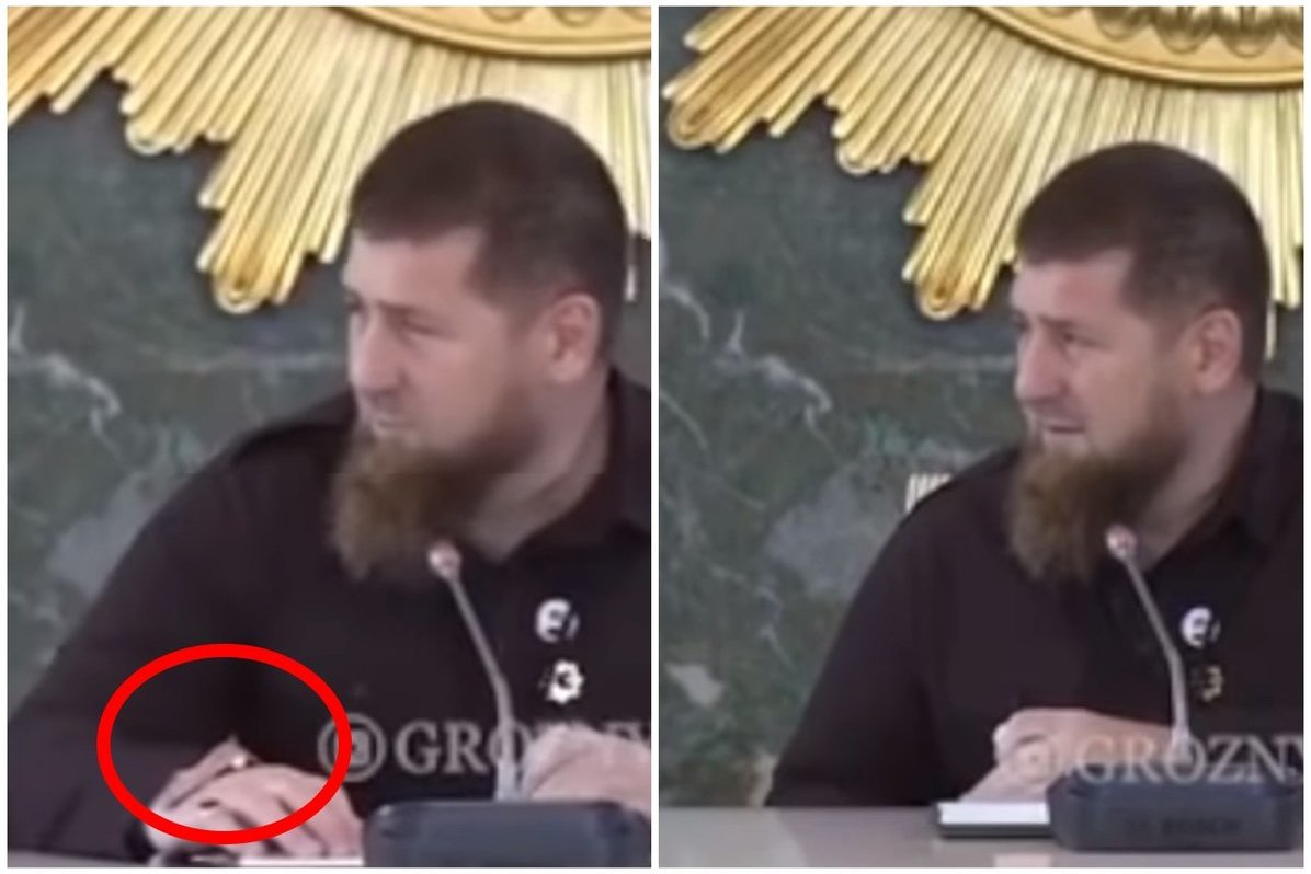 Kadyrovas prabilo apie savo sveikatą: kalbėti privertė netyčia pastebėta žymė ant rankos (nuotr. YouTube)