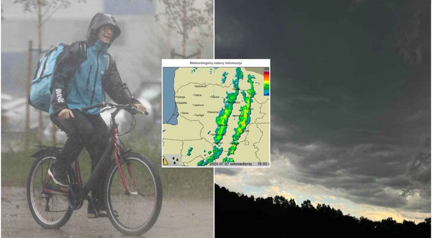 Tamsūs debesys eina per Lietuvą: vietomis – stipri liūtis, lūžo medžiai