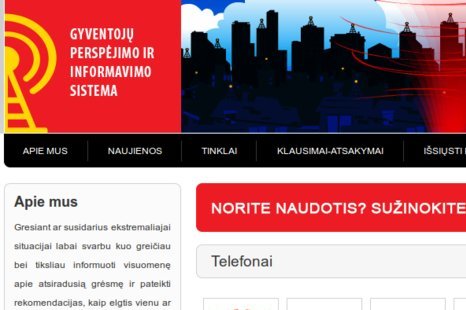 Gyventojų įspėjimo sistema (gpis.vpgt.lt svetainė)