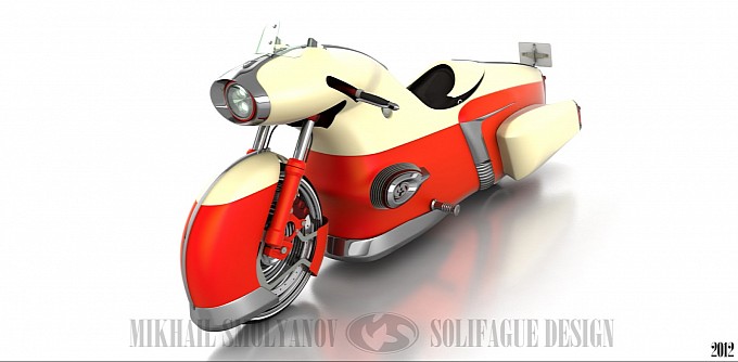 Klasiškai modernus elektrinis motociklas "Volga v1.1 Final"