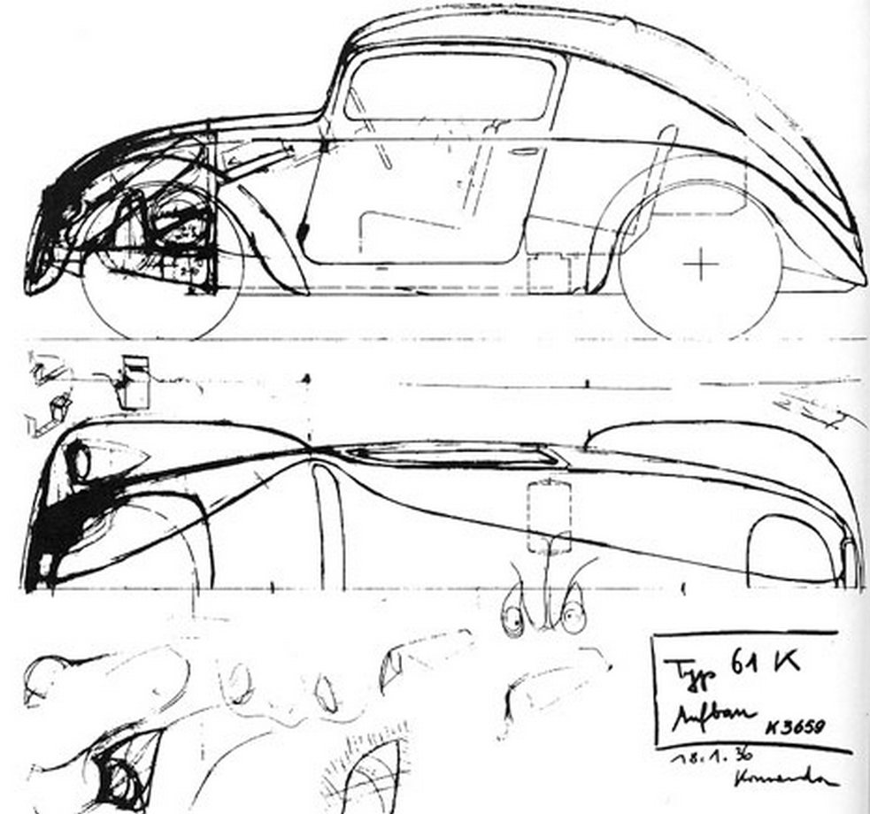 Volkswagen Beetle prototipo eskizai